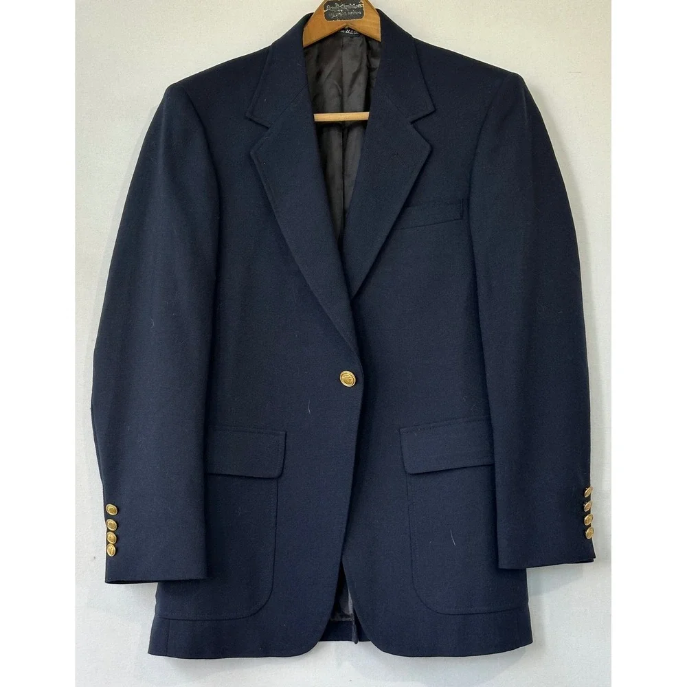 VTG Arnold Palmer Blazer Gold Crest Button Sport Coat Mens 37Reg Blue Excellent